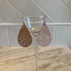 Nude Leather Boho Teardrop Earrings